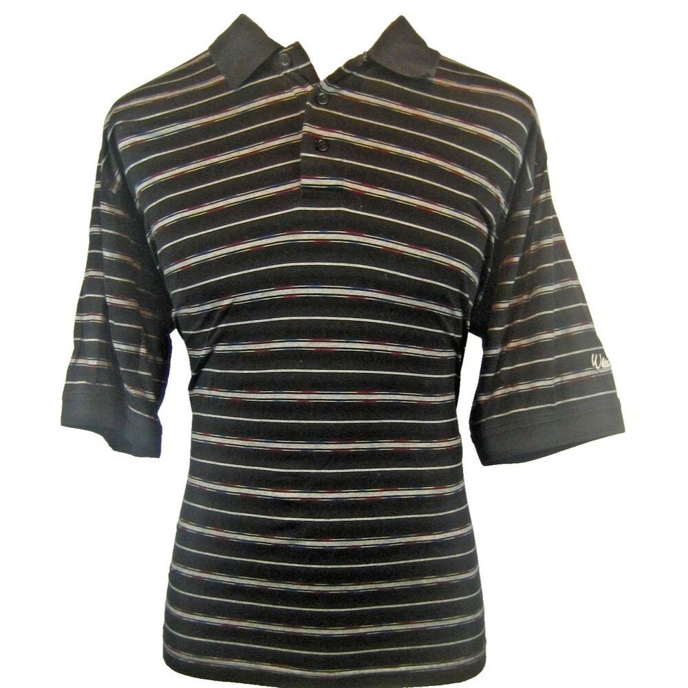 Mens Walter Hagen Cotton Black Striped SS Golf Polo Casual Shirt sz L